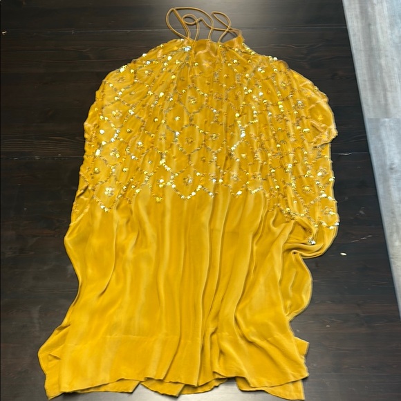 Free People Yellow Sequin Asymmetrical Maxi Dress - Picture 2 of 4